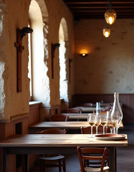 Interno accogliente del ristorante con dettagli rustici